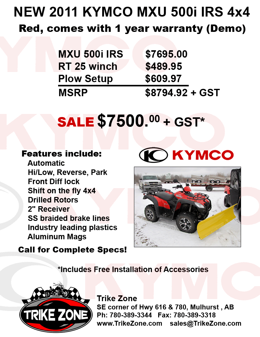 New 2011 KYMCO MXU 500i IRS 4x4 - Red
