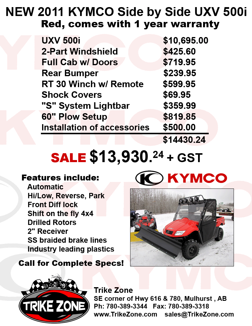 New 2011 KYMCO Side by Side UXV 500i - Red